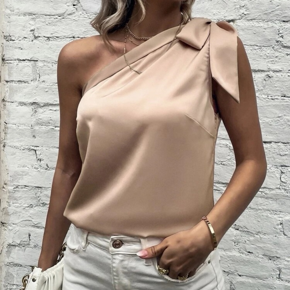 Golden one shoulder silky top